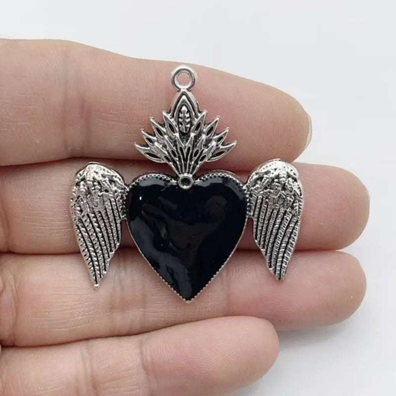 10Pcs Gothic Black Enamel Alloy Charms Mixed Vintage Heart Cross Skull Coffin Metal Pendants For DIY Earrings Bracelet Keychain