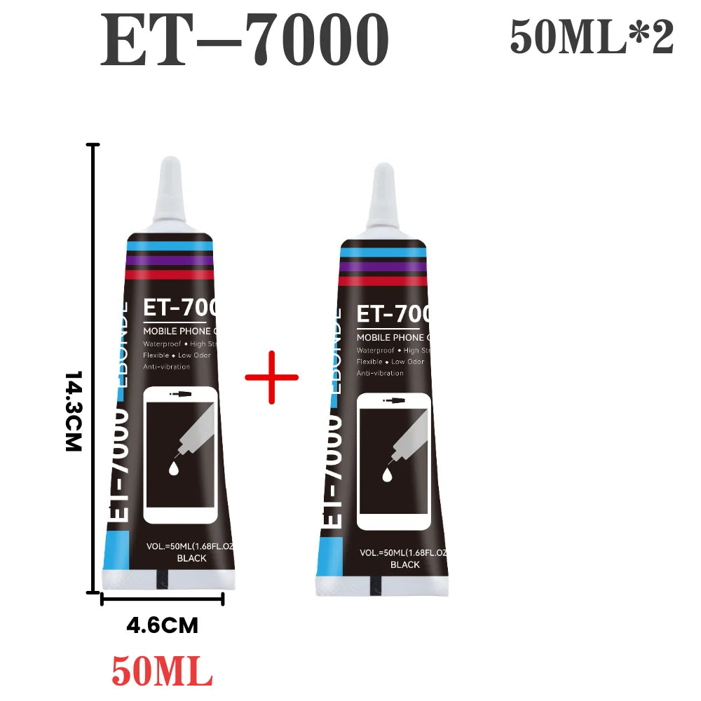 T7000 Black Soft Glue for Phone Back Glass Battery Repair-High Strength Anti-Vibration Flexible Adhesive Screen Replacement Glue