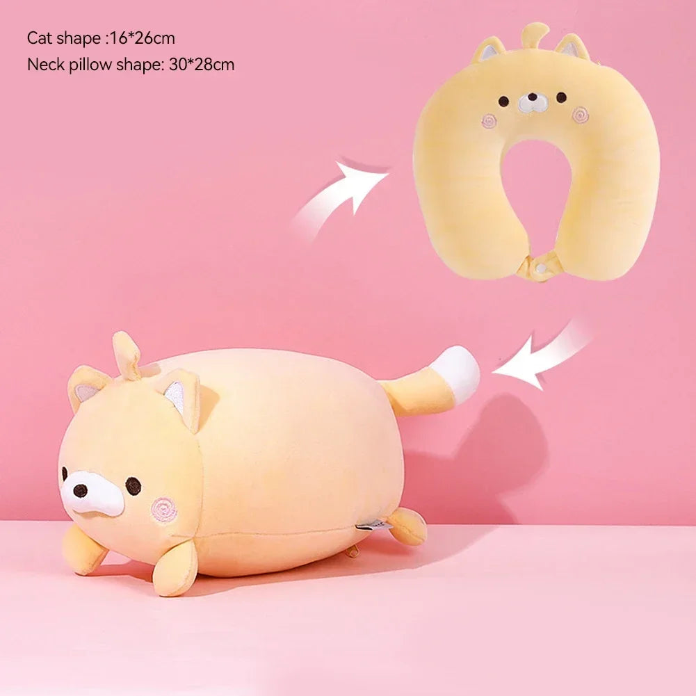 Travel Neck Pillow U-Shaped Plush Pillow Cute Zip and Flip Penguin Deformable Cushion Supports Your Head Neck Chin for Adult