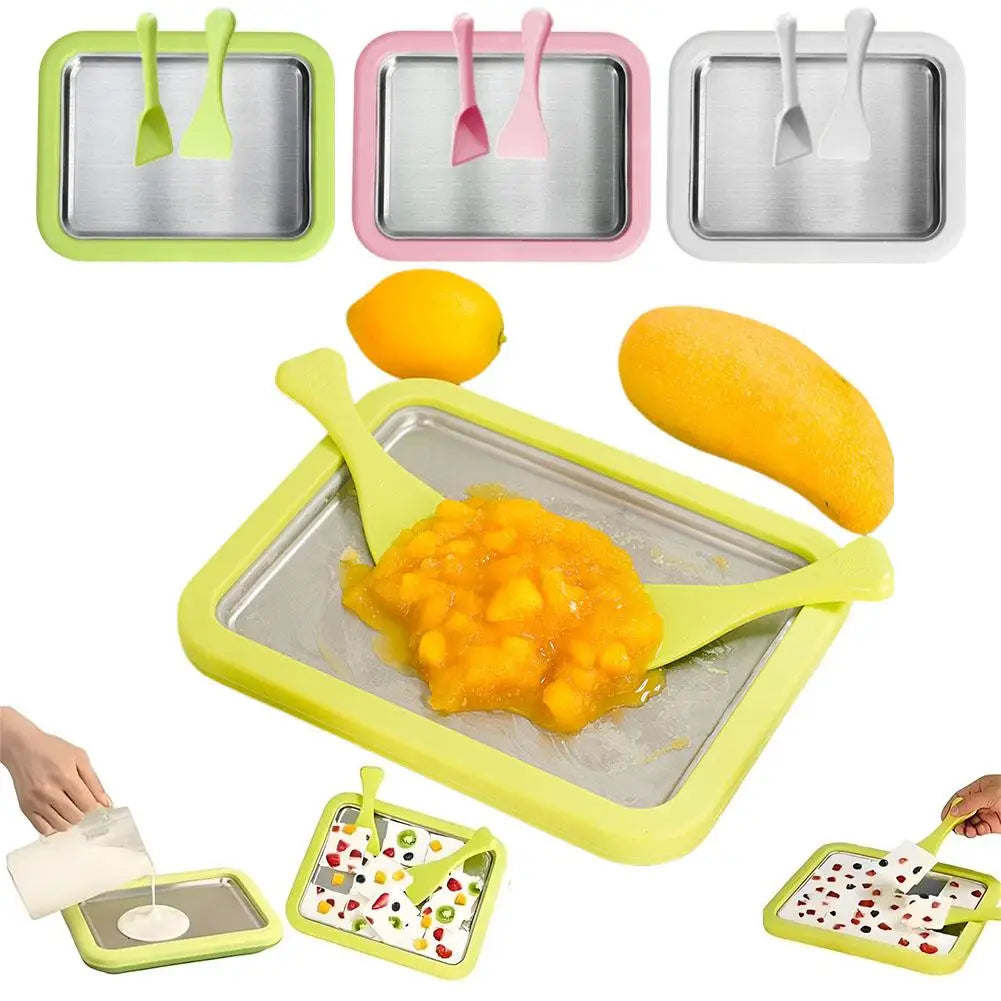 DIY Ice Cream Maker Yogurt Maker Machine for Homemade Rolled Cream Sorbet Gelato,Household Ice Cream Roller Pan with 2 Spatulas