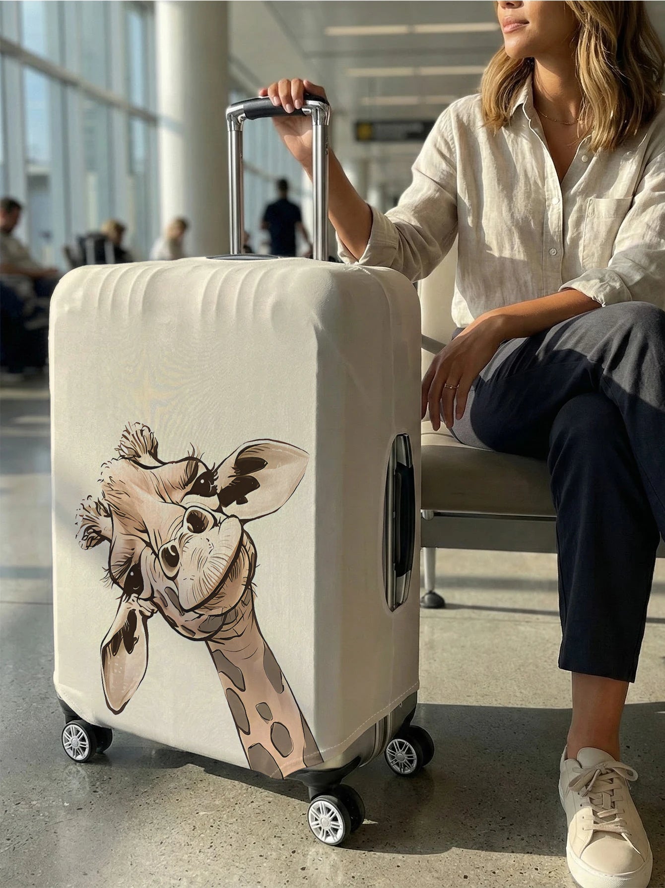 Cartoon Tilted Giraffe Print Luggage Cover, Suitable for 18-32 Inch Luggage Cover, Suitcase Protector, Travel Accessories