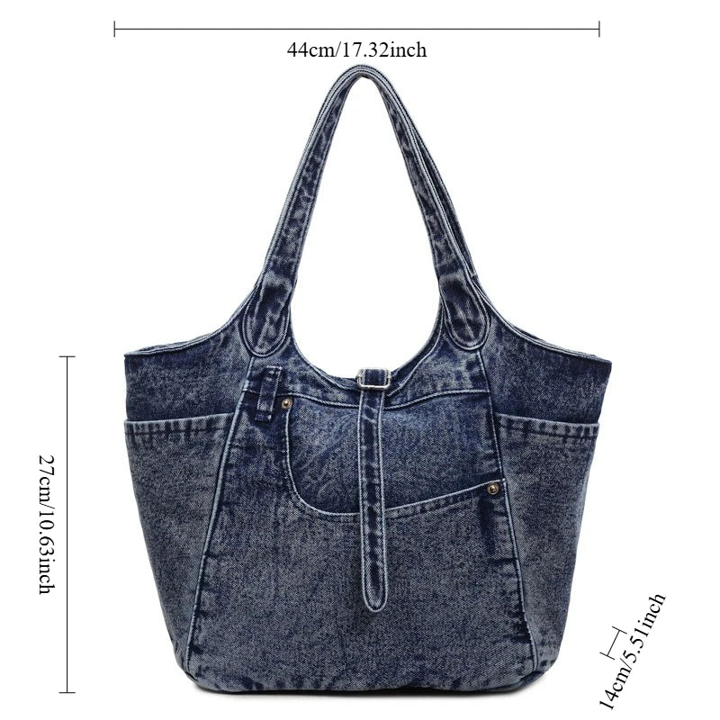 Retro Washed Women Tote Bag New Lazy Style Versatile Shoulder Bag Fashion Commuting Travel Armpit Storage Bag