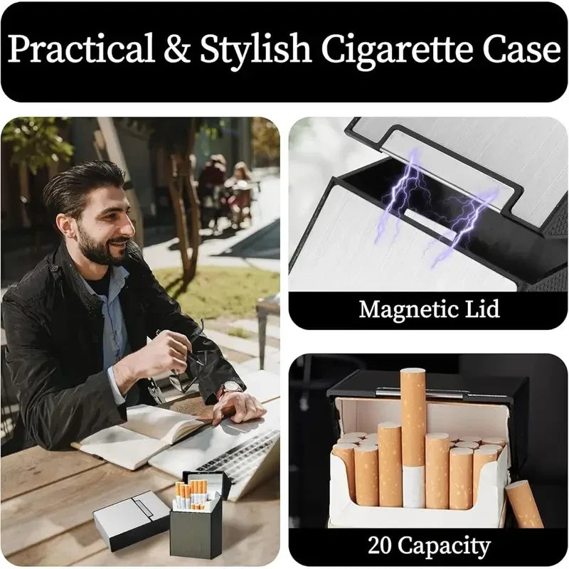 Fashion Magnetic Flip-top Cigarette Case -Hold 20 Cigarettes, Moisture-proof ,Dust-proof - Portable Metal Cigarette Case.
