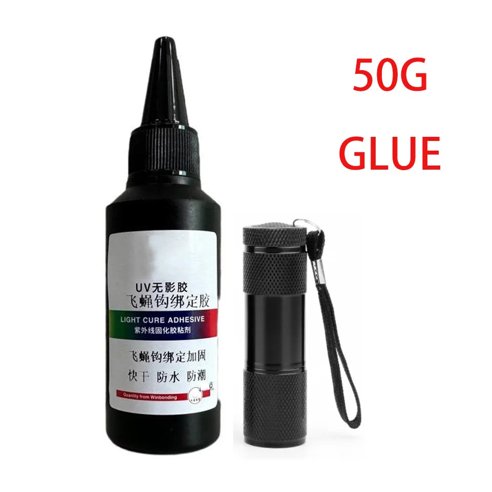 Fly hook glue uv glue uv curing water resistant strong adhesion fast drying strong fly hook UV glue DIY fishing bait production