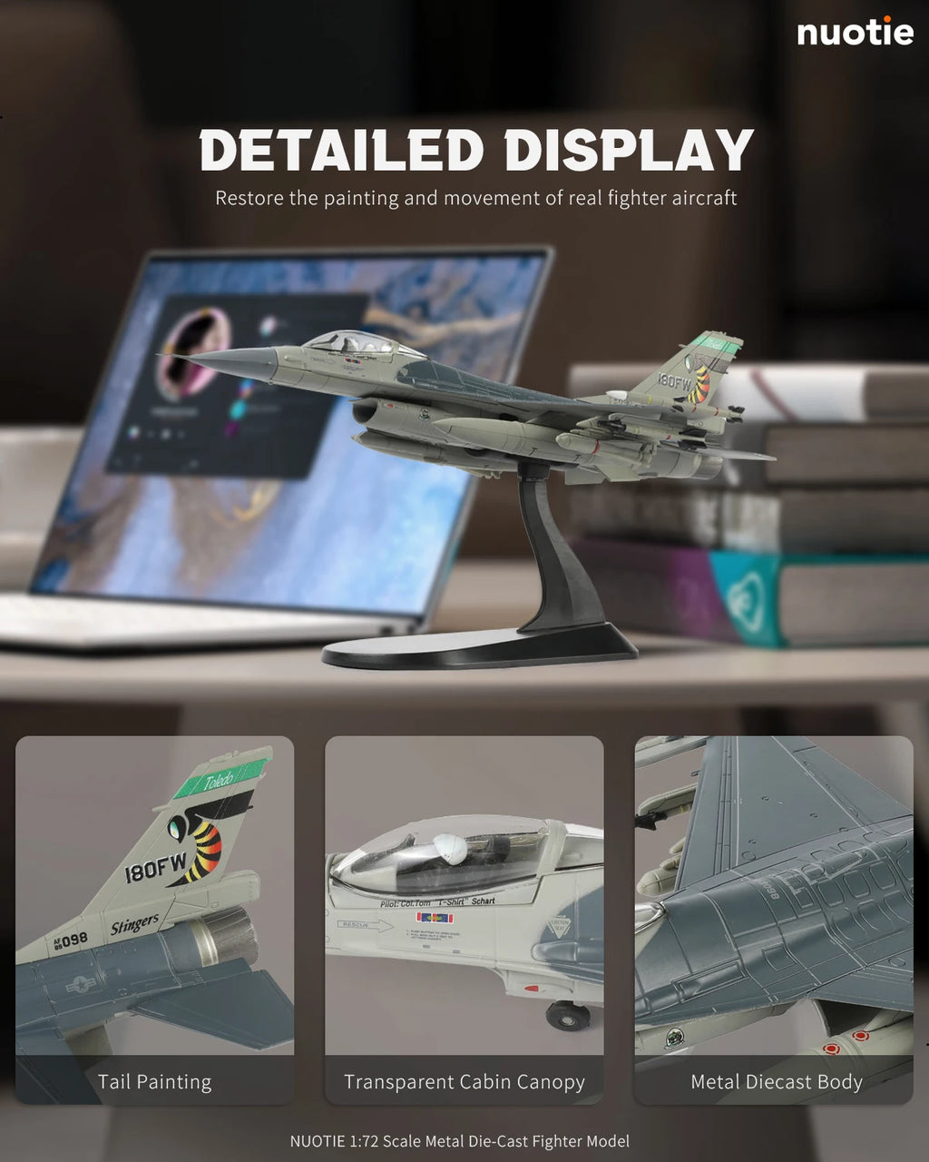 NUOTIE 1/72 F-16 Stinger Aggressor Diecast Jet with Removable Gear Military Model for Aviation Fans