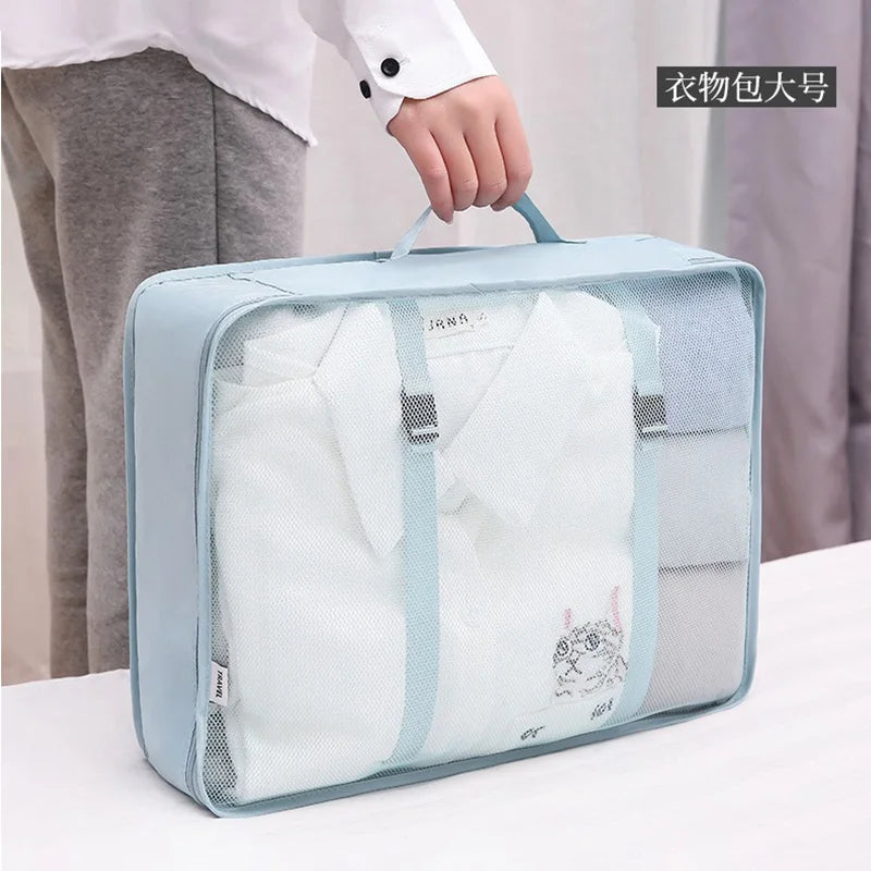 7-piece Set Travel Organizer Set Folding Storage Bags Wardrobe Cube Suitcase Packing Luggage for Clothes & Shoes