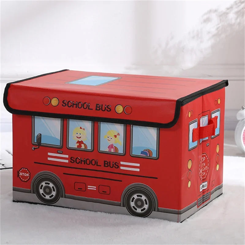 Cartoon School Bus-Themed Children's Storage Box: Foldable Toy Storage Box with Lid, Ideal for Children's Rooms and Travel