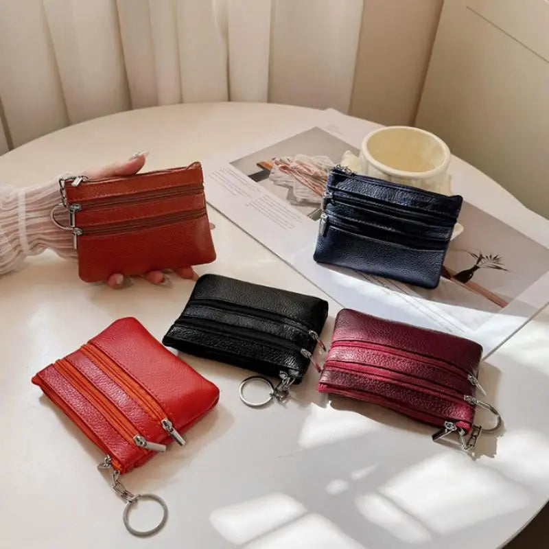 PU Leather Coin Purse Waterproof Anti-scratch Zipper Key Ring Credit Card Holder for Men Daily Use