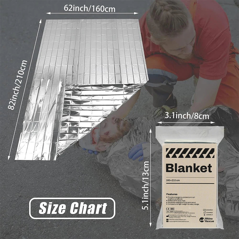 RHINO RESCUE Survival Emergency Blanket | Reflective Thermal Gear for Trauma, Hiking & Disaster Prep | Compact & Waterproof