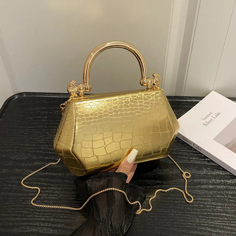 Women's Handbag Bags for Women 2026 Fashion Clutches Gold  Geometric Mini Box Party Evening Purse Crossbody Shoulder Bag