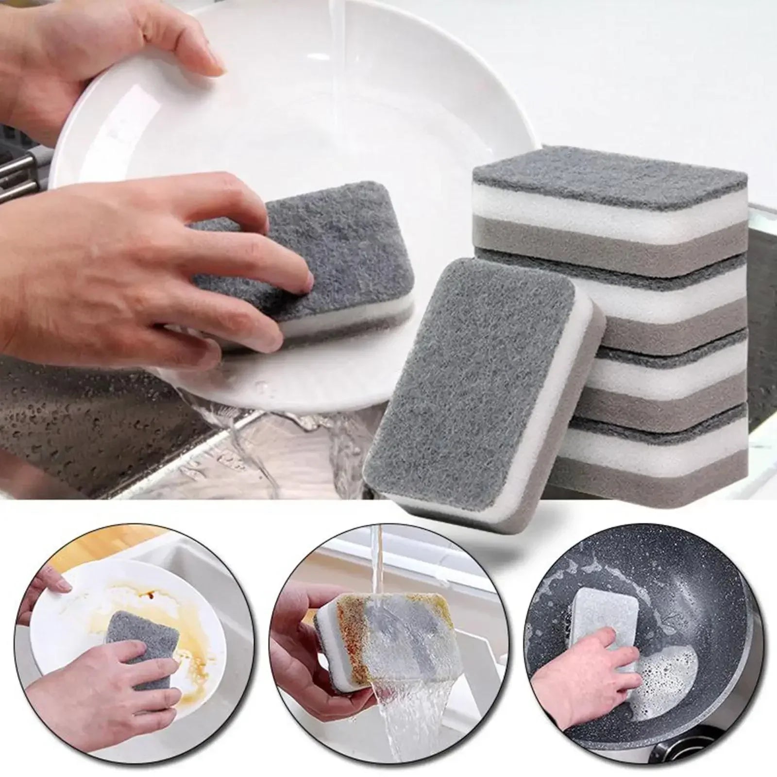 5-50pcs Magic Cleaning Sponges Double-sided Reusable Kitchen Sponge Wipes Pan Pot Dishwashing Scouring Pads Brush Clean Tools