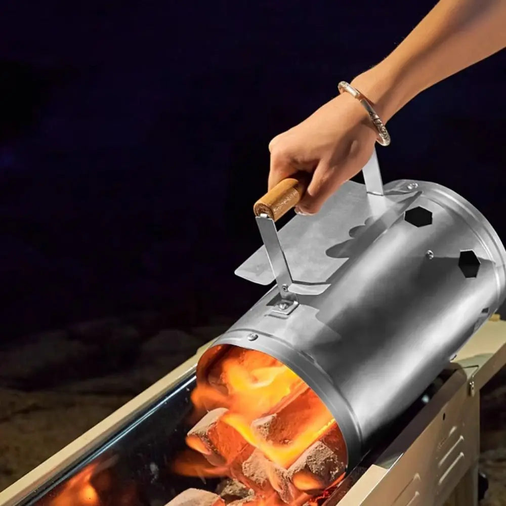 With Handle BBQ Carbon Barrel Stainless Steel Heat-resistant Camping BBQ Coal Lighter Can with Thickened Insulation Panels