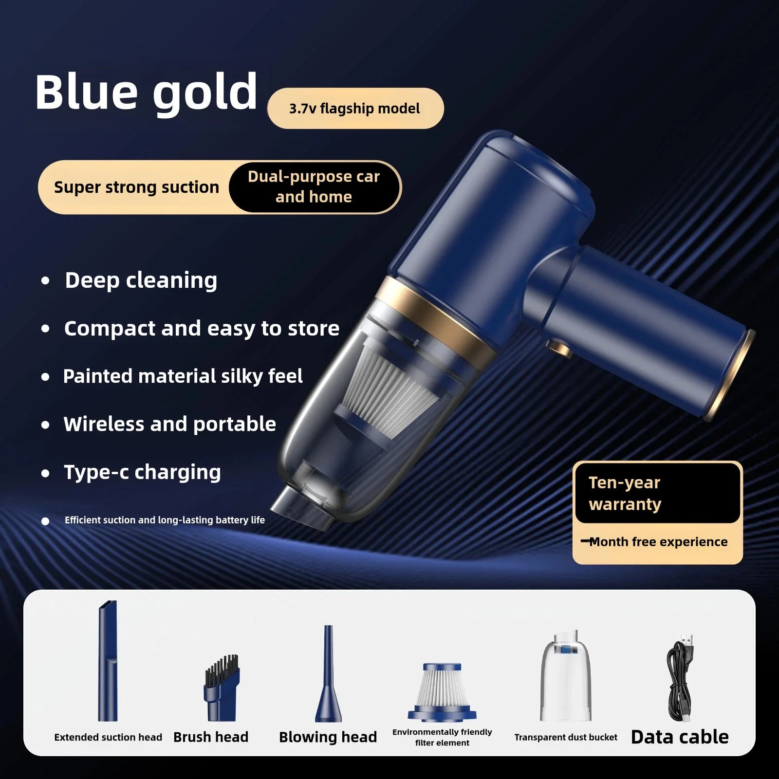 Lenovo 98000PA Wireless Vacuum Cleaner 120W Powerful Suction Home Car Dual- Use Cleaner Portable Handheld Cleaning Machine New
