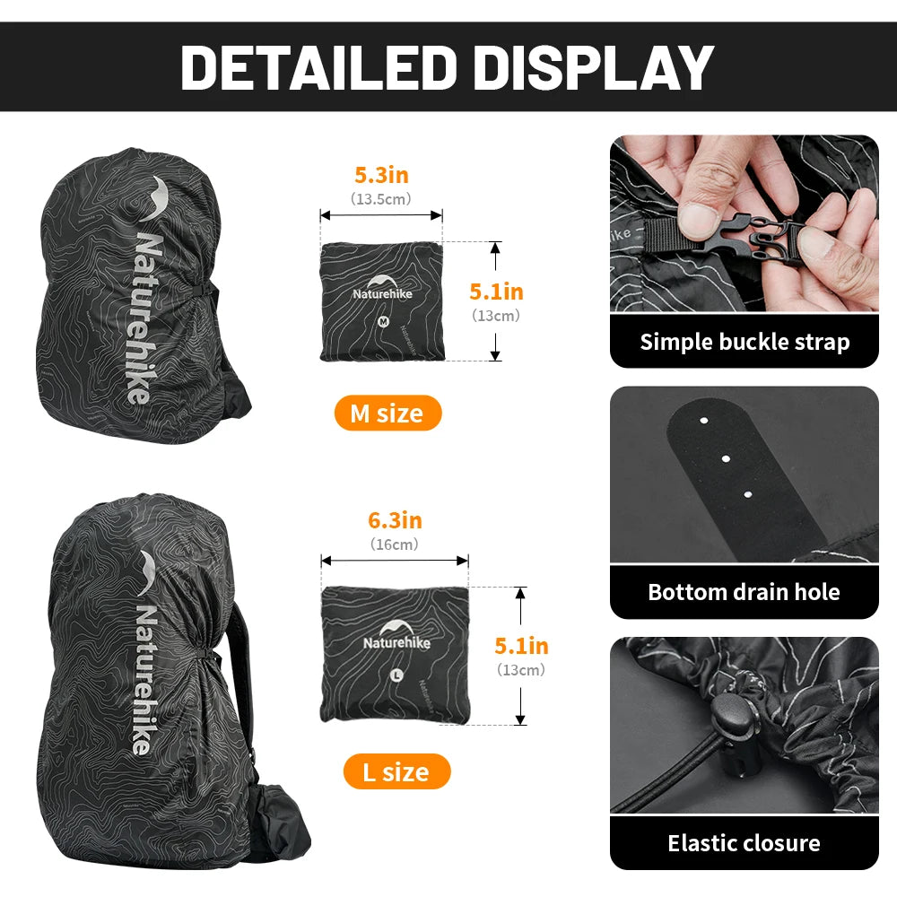 Naturehike Sneaking 2.0 Reflective Backpack Rain Cover Outdoor Climbing Hiking Dustproof Waterproof Schoolbag Casing For 30-60L