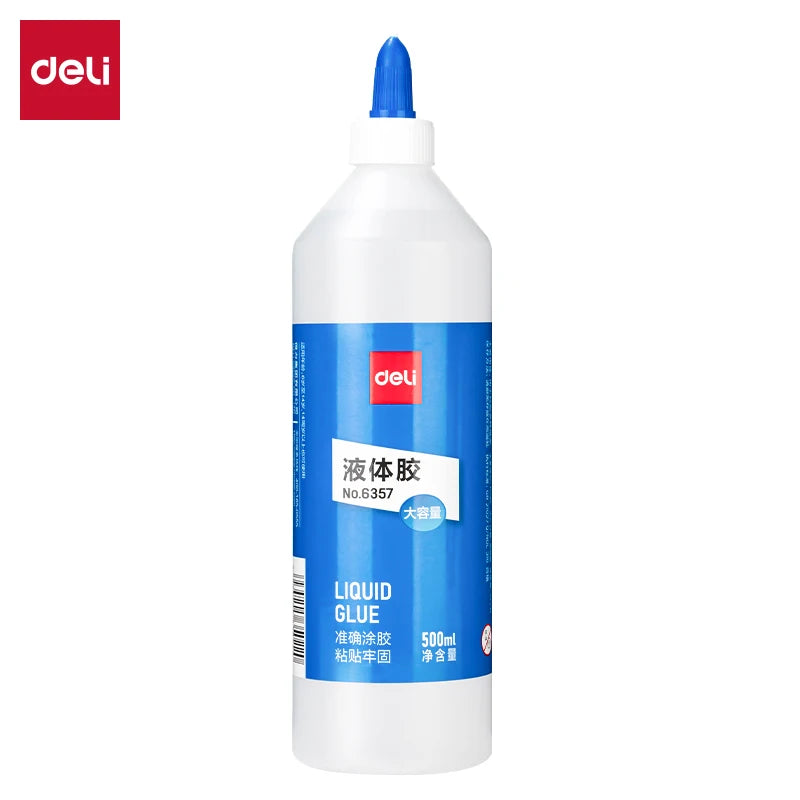 Deli 6357 Large Bottle Water Glue, 500ml Liquid Adhesive for Office, Home, School - Student Friendly Glue