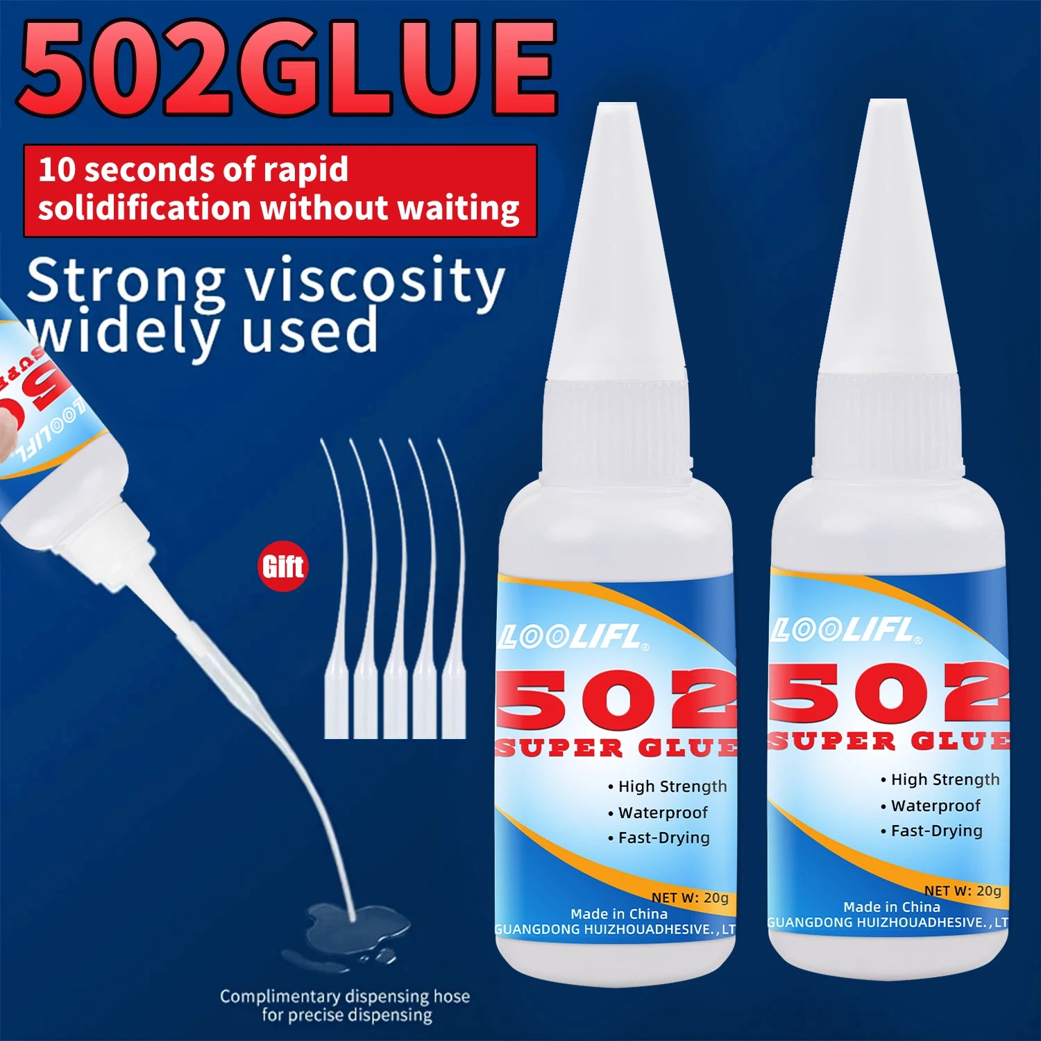 LOOLIFL 1-5pcs 502 Super Glue Instant Quick-drying Cyanoacrylate Adhesive Leather Rubber Wood Metal Strong Bond Liquid Glue Tool