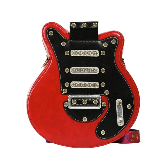 Fashion Guitar Shape Bag Hard PU Purse for Women Rivet Personality Design Popular Crossbody Shoulder Backpack Handbag