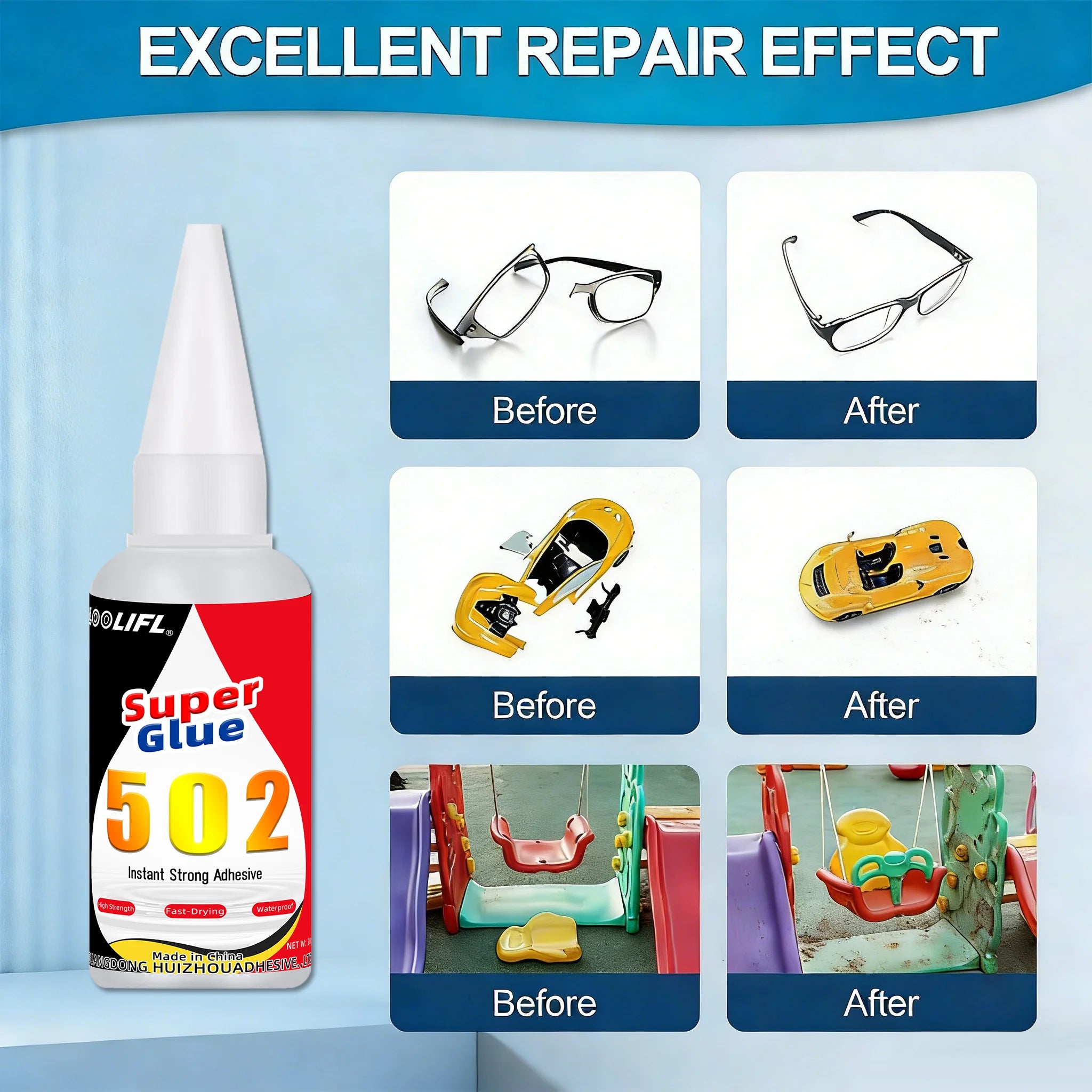 LOOLIFL cyanoacrylate 502 Super Glue 20g Instant Strong Adhesive Fast Drying Waterproof Glue for Metal Plastic Wood DIY Repair