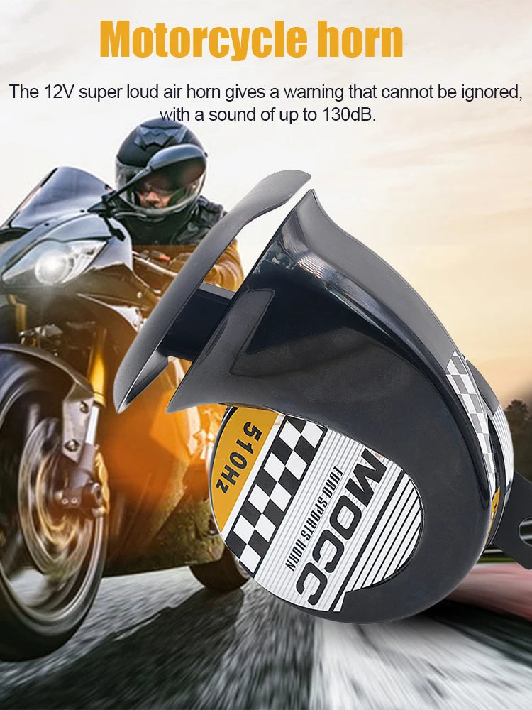 12V Air Motorcycle Horn Loud Electric Air Horn 130dB 510hz Auto Horns Single-tone for Motorcycle Car for Motorbike Truck Vehicle