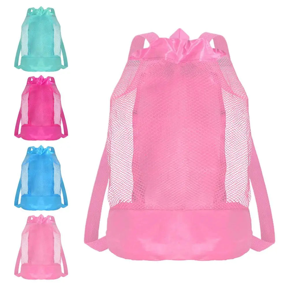 Mesh Drawstring Backpack Bag, Beach Backpack Mesh Bag for Swimming, Beach, Swim, Kids Pool Toys Storage Bag for Shell Collecting