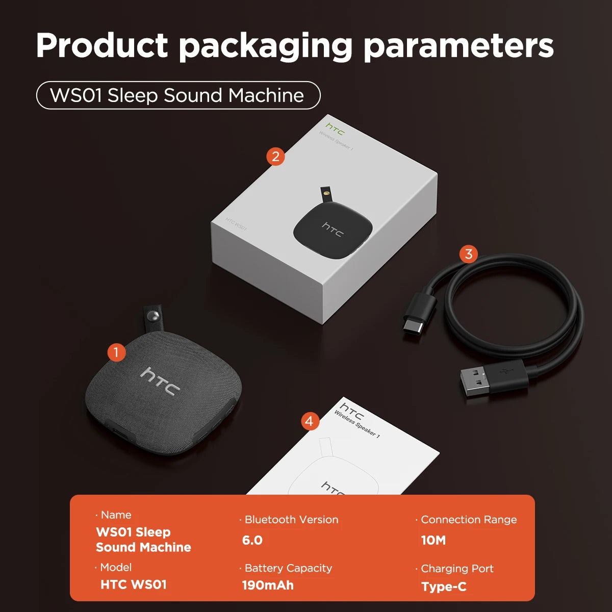 HTC WS01 Sleep Bluetooth Speaker Wireless HiFi Stereo TWS Pairing IPX5 Waterproof Built-in Mic Hands-Free Call for Home Party