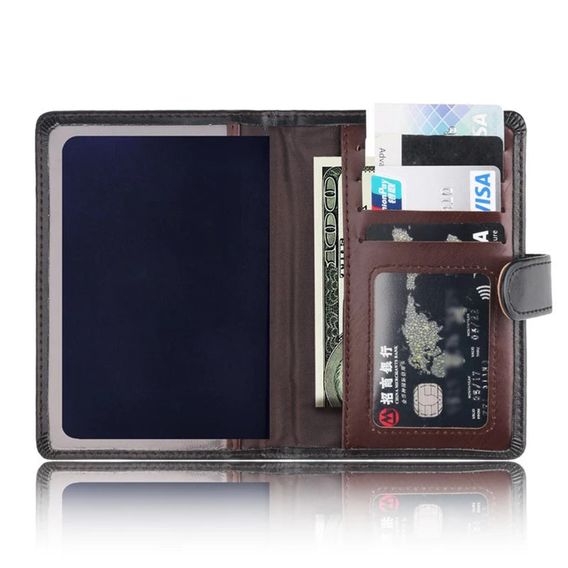 Men's Stylish Travel Passport Wallet - Multi-Function RFID Blocking Card Holder, Portable Leather Document Organizer