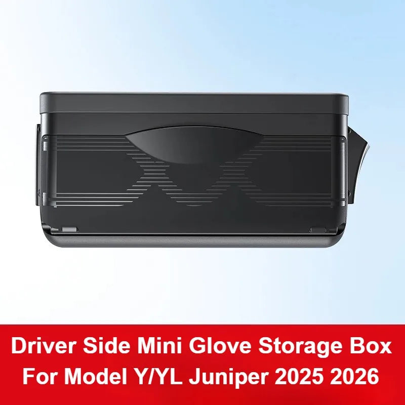 For Tesla Model Y YL Juniper 2025 2026 Driver Side Mini Glove Storage Box Phone Holder Storage Glasses Case Car Auto Accessories