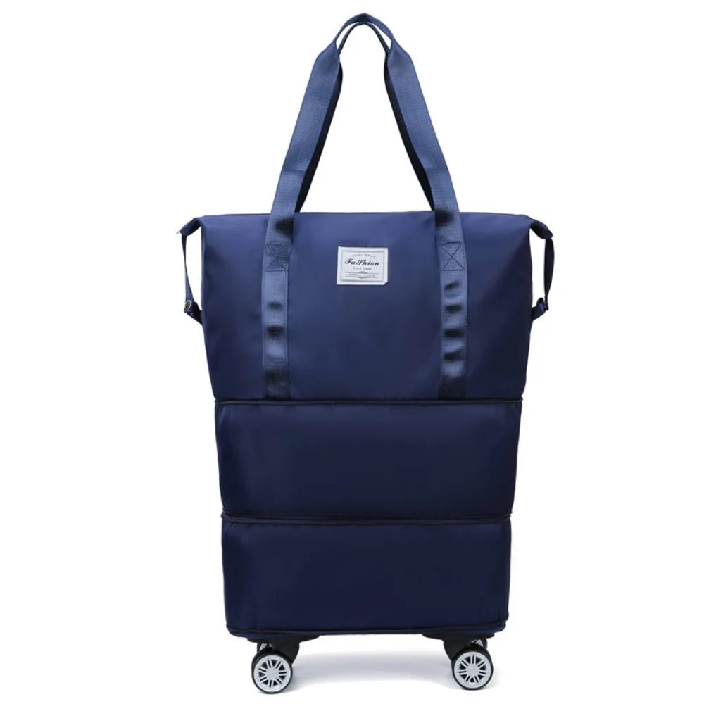 Oxford Cloth Gym Bag with Wheels Sport Dry-Wet Separation Collapsible Travel Tote Bag Expandable Large Capacity