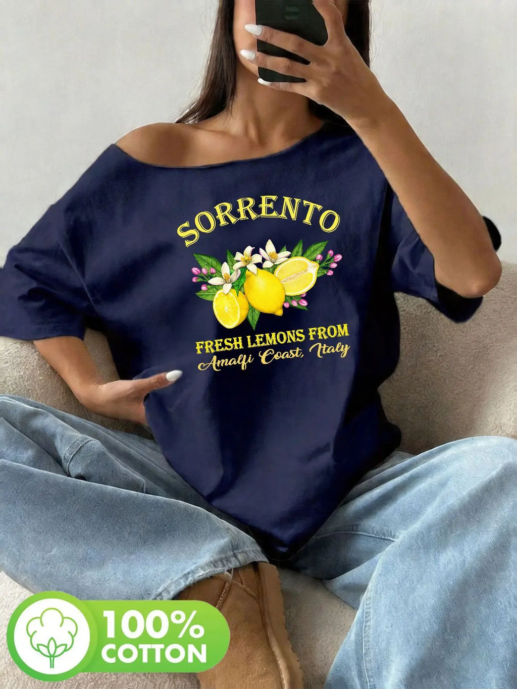 Plus Size 100% Cotton Shoulder Loose Print T-Shirt Oversized Y2K Style Graphic Tees Women Tops Summer Off The Shoulder Top