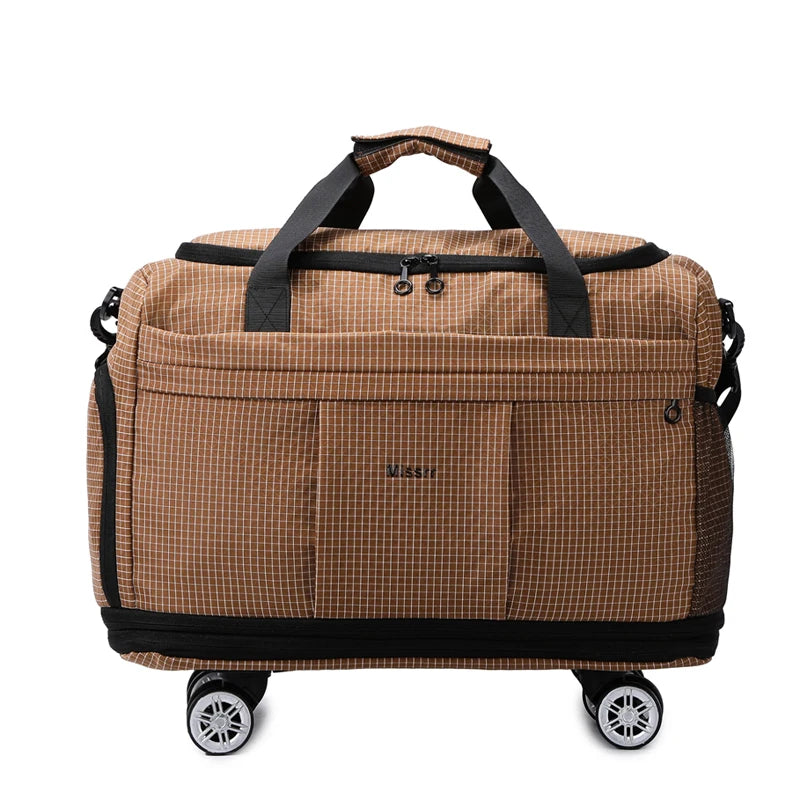 Large Capacity Double Expandable Rolling Travel Bag Oxford Foldable Wheeled Duffle Multi-purpose Commute Luggage Storage Handbag