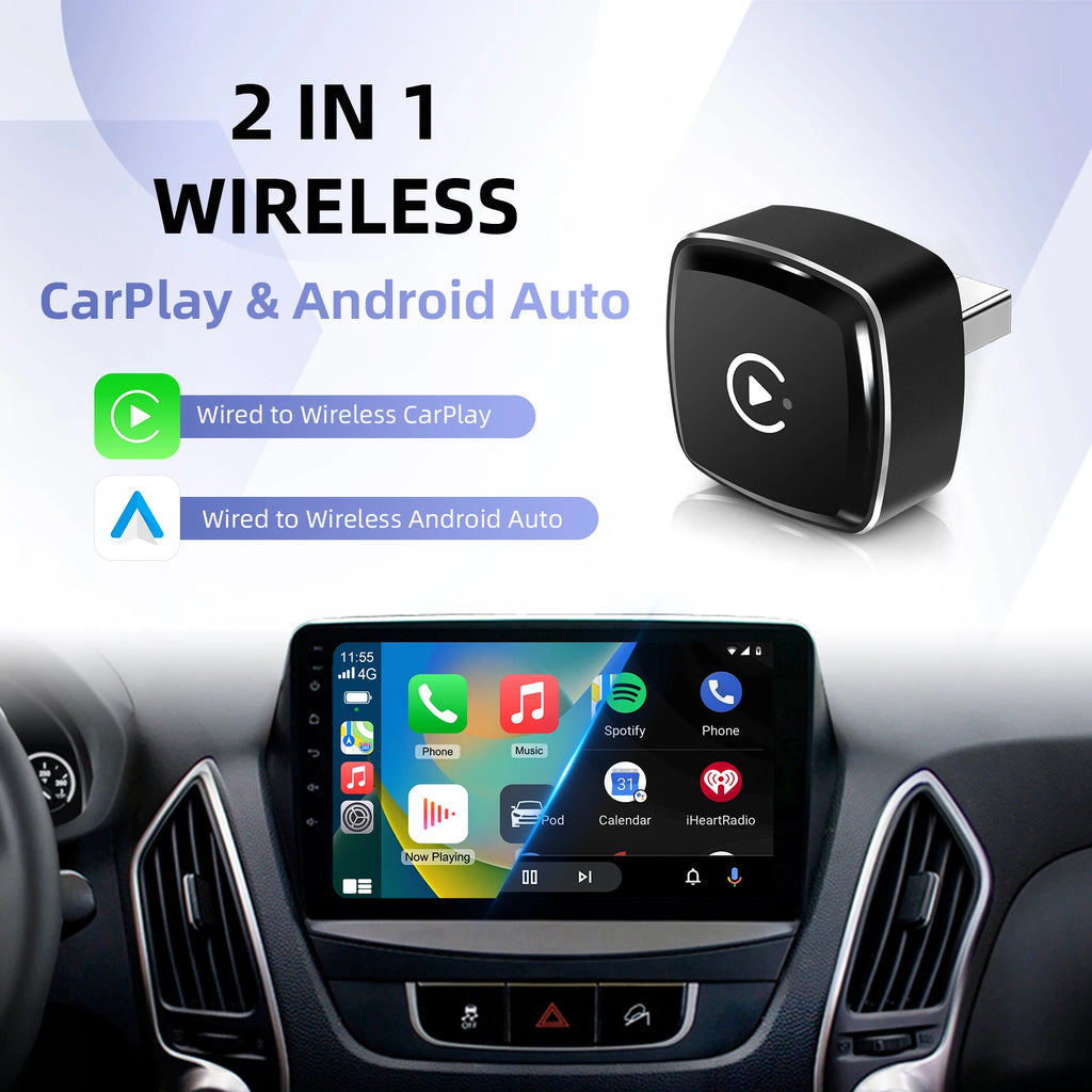 Ezonetronics Wireless CarPlay Android Auto Adapter for Factory Wired Car, Wireless CarPlay & Android Auto 2 in 1