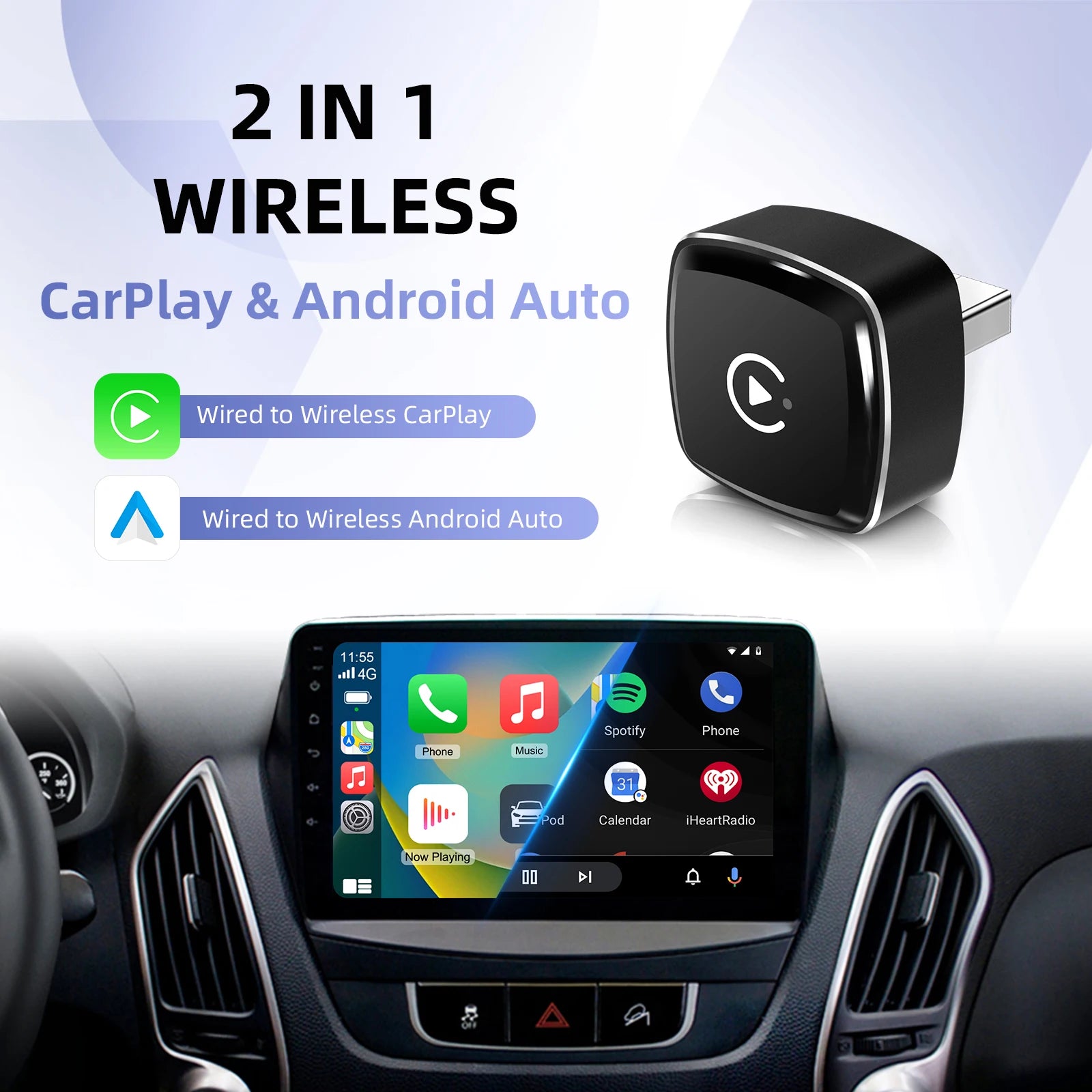 Ezonetronics Wireless CarPlay Android Auto Adapter for Factory Wired Car, Wireless CarPlay & Android Auto 2 in 1