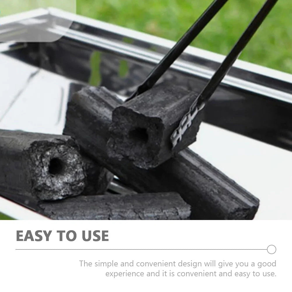 Coal Extended Fire Tongs Campfire Accessories Camping Grey Iron Fireplace Heavy Duty