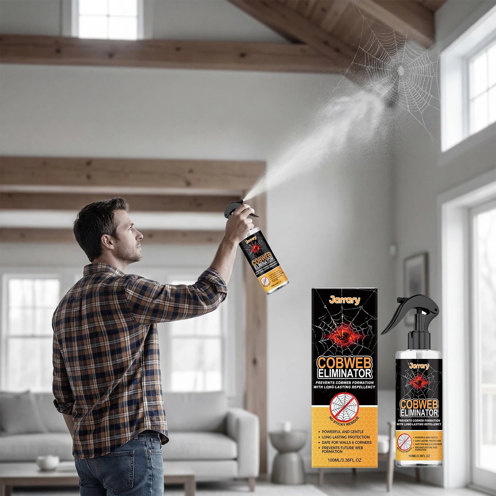 100ML Spider Cobweb Eliminator Long Lasting Spray Prevent Spiderweb Formation Spider Killer Clean Tools for Indoor and Outdoor