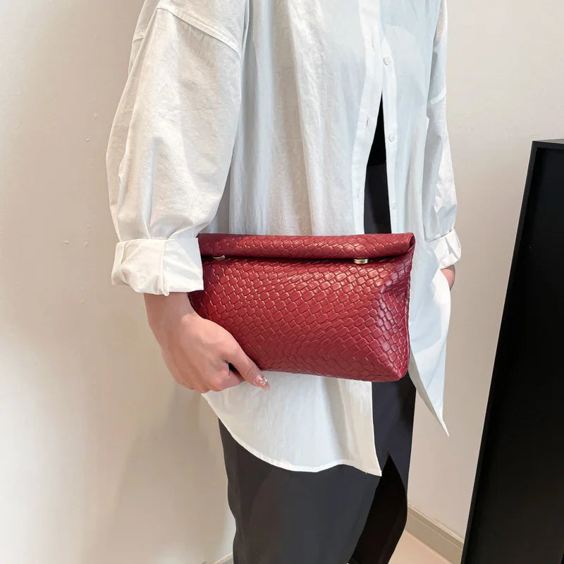 Elegant Multifunctional Women Clutch Bag Large Capacity Woven Pattern Evening Phone Pocket Coin Purse Luxury Long Wallet