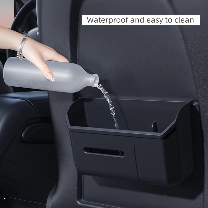 Multi function TPE Car Seat Back Storage Box For 2020-2025 Tesla model 3/Y Juniper Highland Accessories Cup Holder Garbage bin