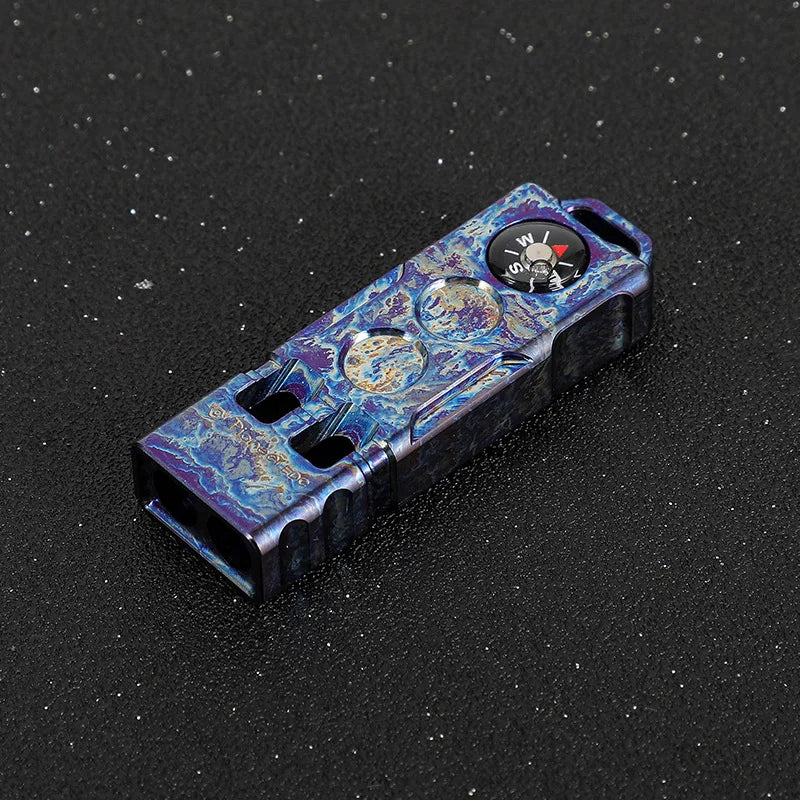 EDC Titanium Alloy Compass Double-tube Whistle High Frequency Pet Training Whistle EDC Portable Boutique Outdoor Camping Tools