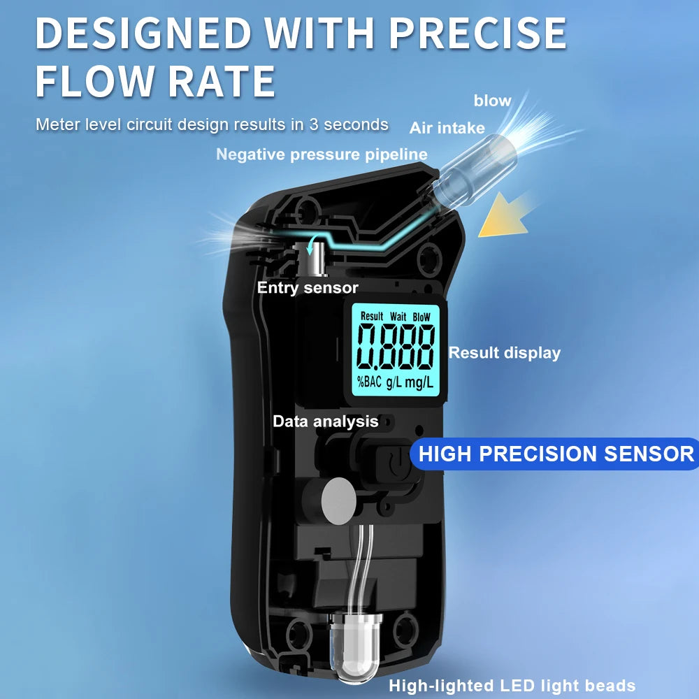 Digital Breath Alcohol Tester LCD Screen Breath Drunk Driving Analyzer Breathalyzer for Drunk Driving Test Use with 5 Mouthpiece