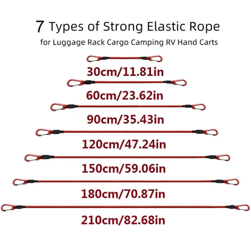 30-210cm Luggage Fixed Strap Elastic Rope Camping Equipment 8mm Tent Elastic Strap Extendable Hook Type