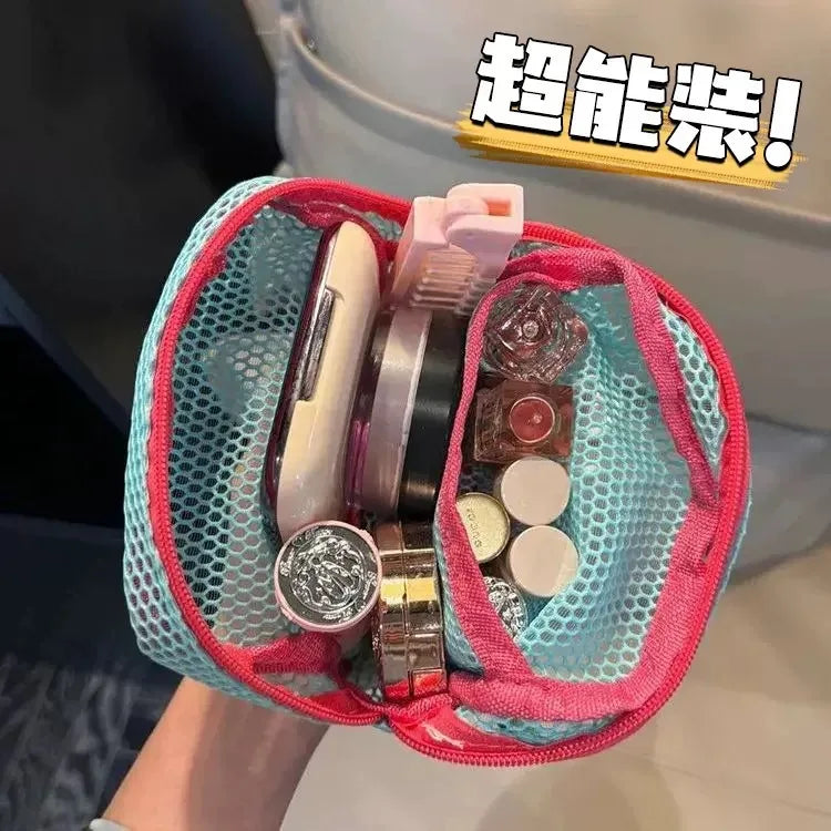 Net fabric large-capacity bag, handcrafted colorful portable data cable organizing cosmetic storage bag