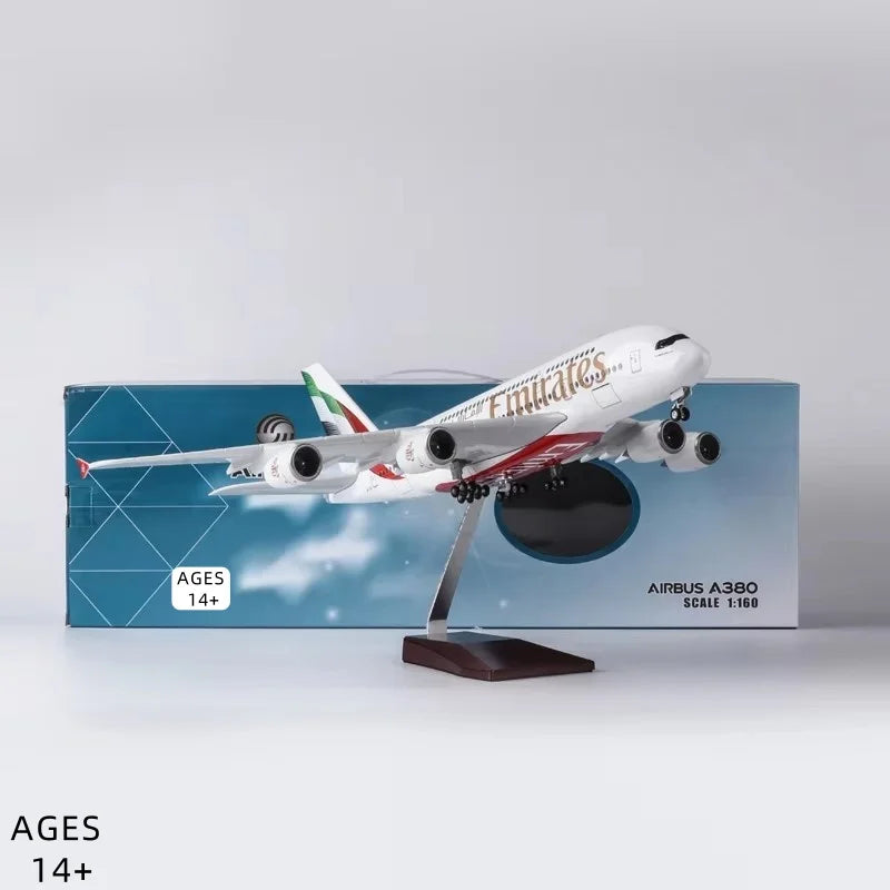 1/160 Scale 45.5cm 380 Series Aircraft Model A380 UAE Airline Aircraft with Light & Landing Gears Plastic Resin  Newly Painted