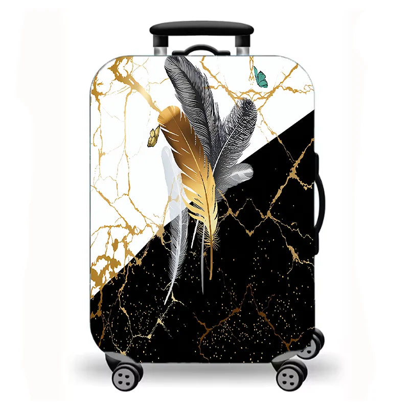 Luggage Cover, Gold Foil Marble Fluid Butterfly Print Stretch Suitcase Protector, Luxury Abstract Design for Travel