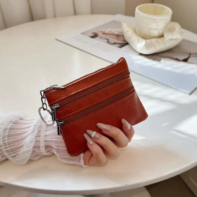 PU Leather Coin Purse Waterproof Anti-scratch Zipper Key Ring Credit Card Holder for Men Daily Use