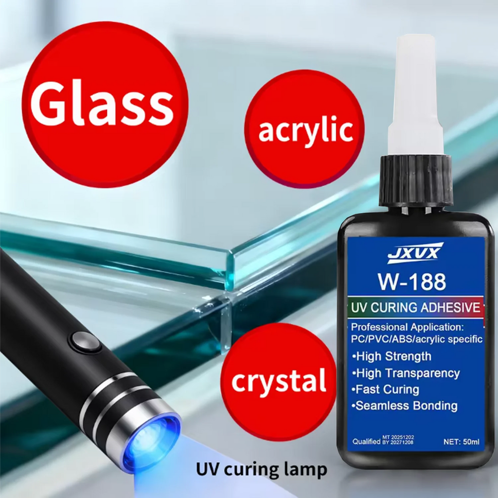 Strong UV adhesive for fast bonding and curing, 50 g UV resin with flashlight for glass, jewelry bonding and DIY glass repair.