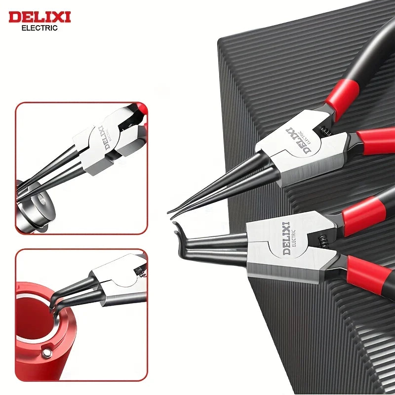 DELIXI ELECTRIC 5 Inch Circlip Pliers Set,Internal External Snap Ring Pliers,High Carbon Steel with Spring for Machinery Repair