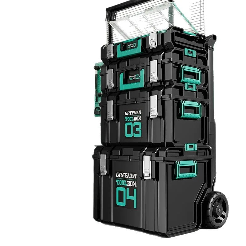 Toolbox hardware storage box, large capacity combination stacking box, pull rod industrial grade new set, hand-held toolbox