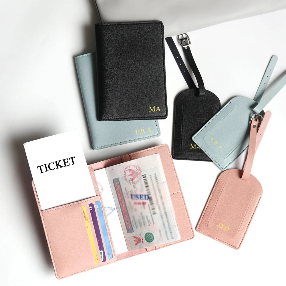 Custom Initials Passport Holder Suitcase Tag Set Luxury  Personalize Name logo Gift Lightweight Travel Accessories Set With Box