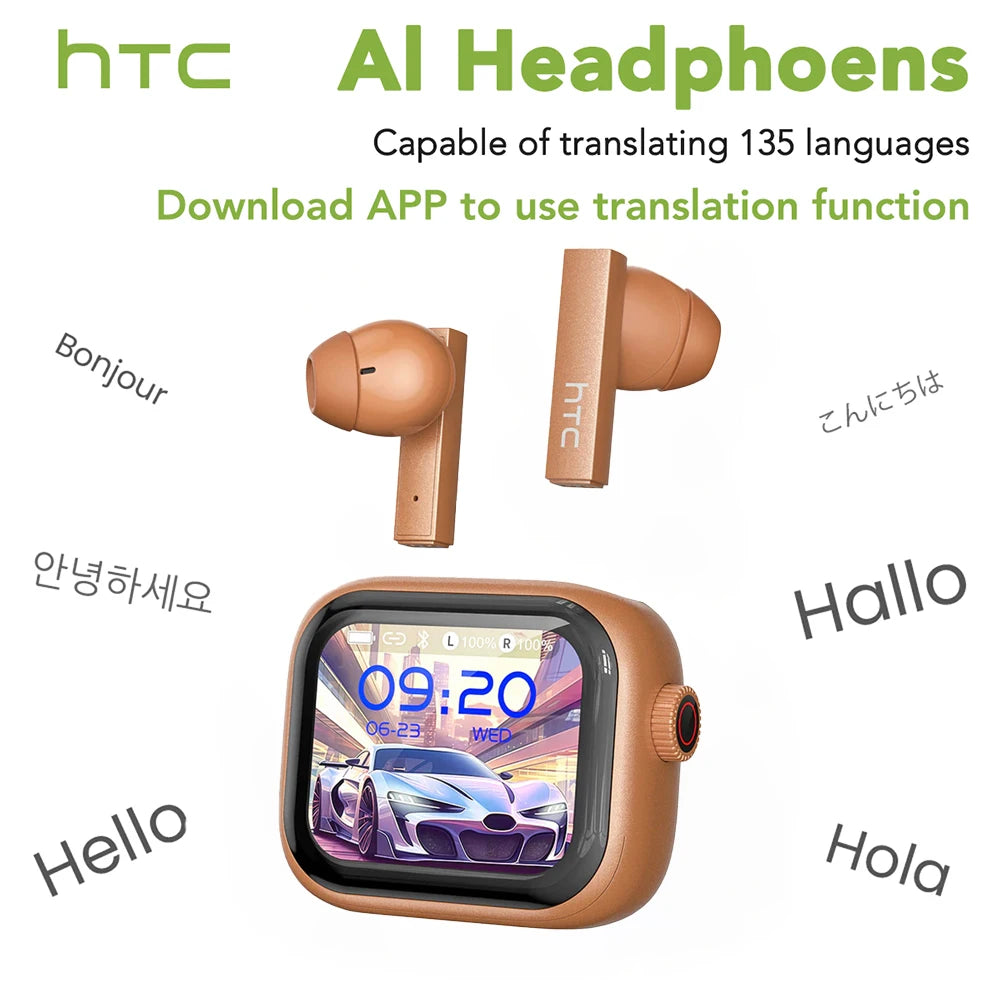 HTC Original AI Translator Wireless Bluetooth Earphones NE40 LED Touch Screen Earbud HiFi Sound Noise Reduction Sports Headphone