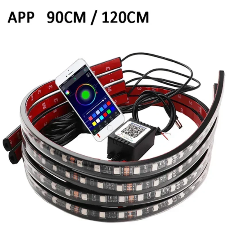 90/120CM Car Flexible Underglow Strip Light LED Underbody Remote APP Control RGB Neon Lights Atmosphere Lamp for Auto Decoration