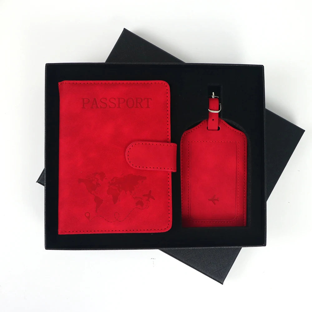 Customized Name Anti-Magnetic Passport Book Luggage Tag Set, PU Leather Passport Holder with Magnetic Fasteners, Passport Bag